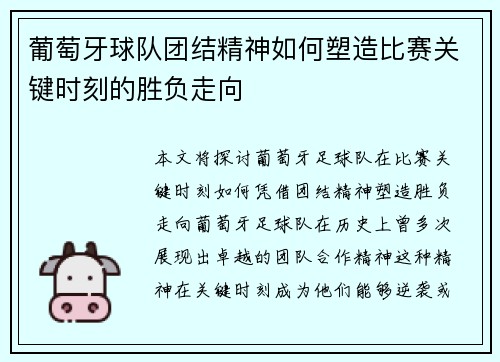 葡萄牙球队团结精神如何塑造比赛关键时刻的胜负走向