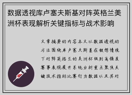 数据透视库卢塞夫斯基对阵英格兰美洲杯表现解析关键指标与战术影响